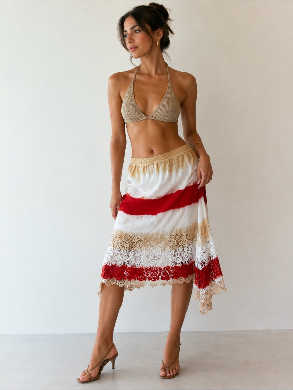Michael Kors‎ Beige and Orange Tie-Dye Elastic Waist Skirt